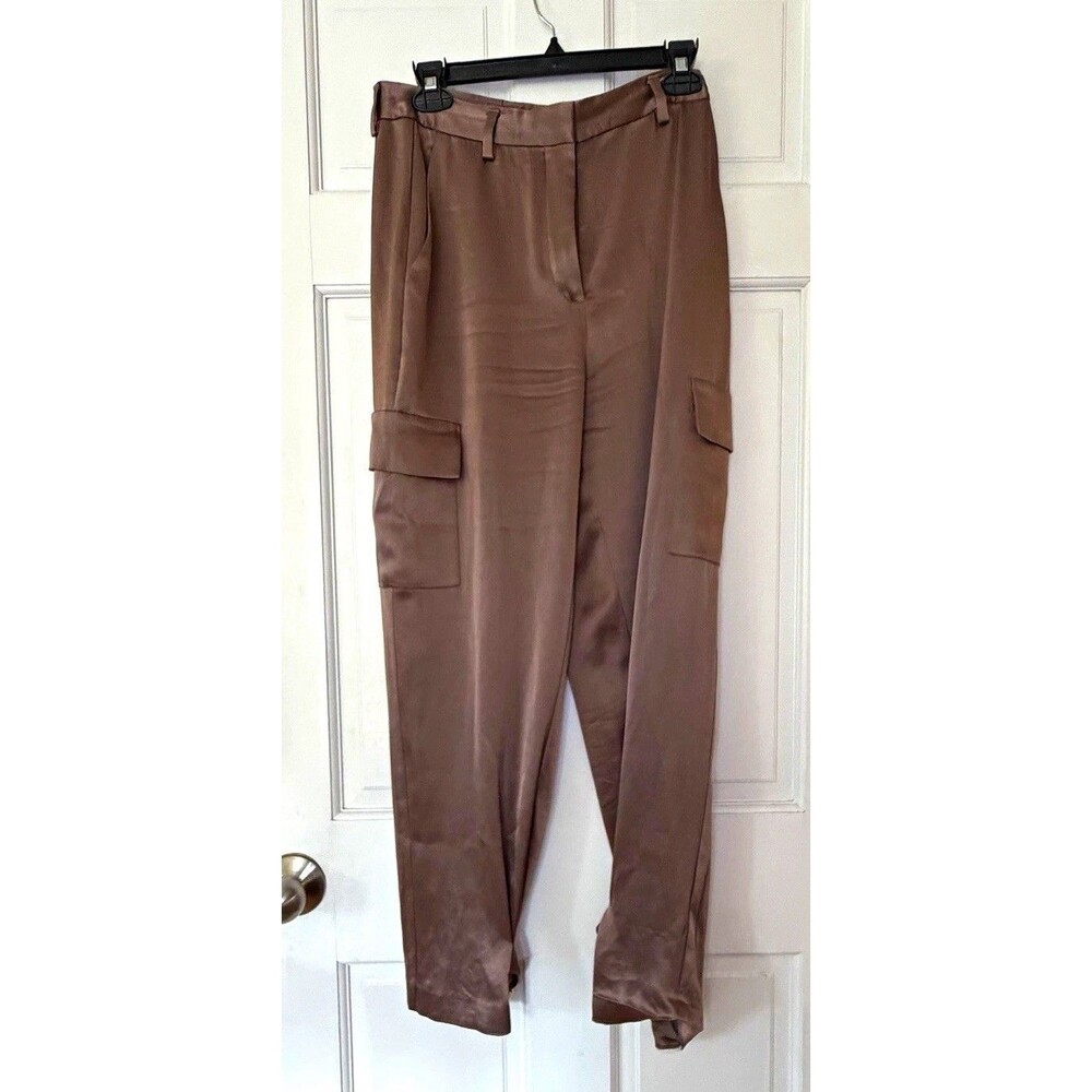 Aritzia Babaton Refined Satin Cargo Pants 6 Deep Taupe High Rise Utility buckle